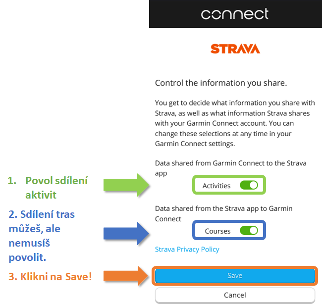 Strava Garmin allow sharing