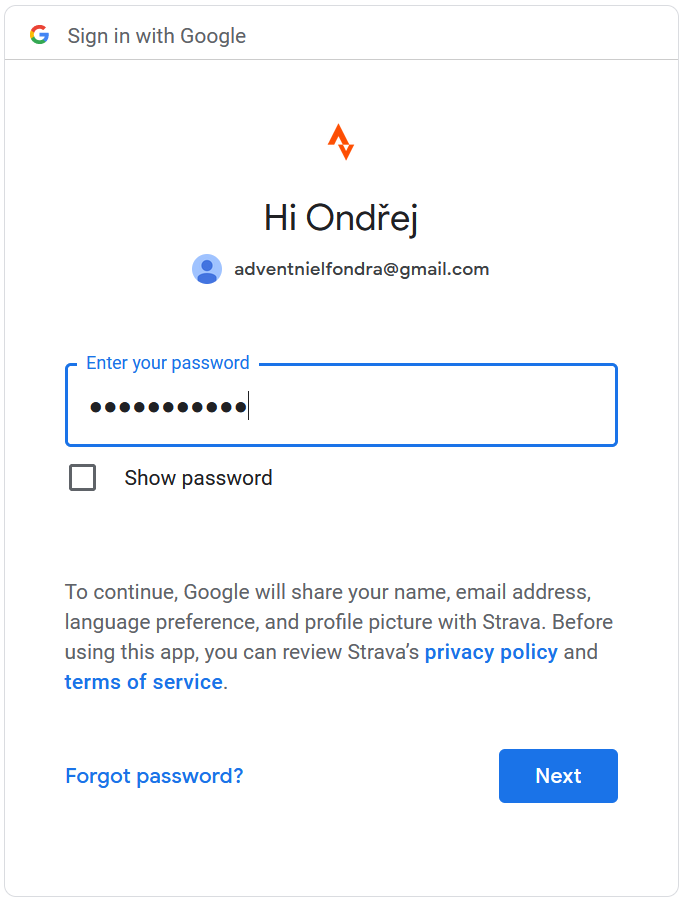 Strava sign in with google password